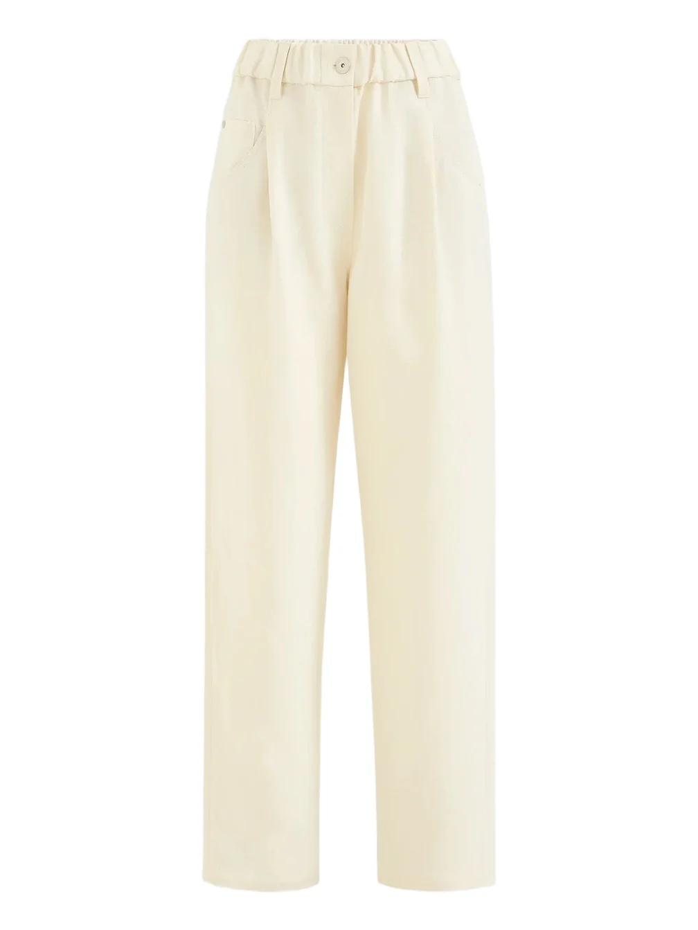 Brunello Cucinelli Women's Viscose and Linen Fluid Twill Baggy Trousers with Monili - Milk