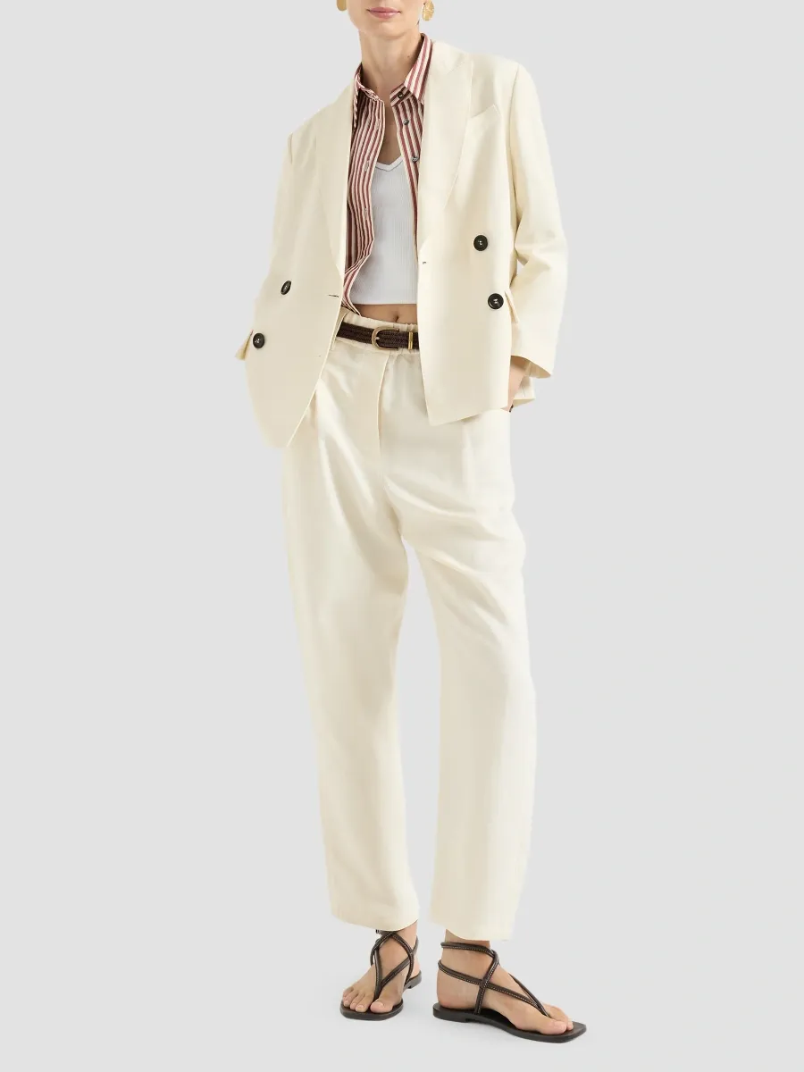 Brunello Cucinelli Women's Viscose and Linen Fluid Twill Blazer with Monili - Milk | Thumbnail 2 Brunello Cucinelli Women's Viscose and Linen Fluid Twill Blazer with Monili - Milk | Thumbnail 2
