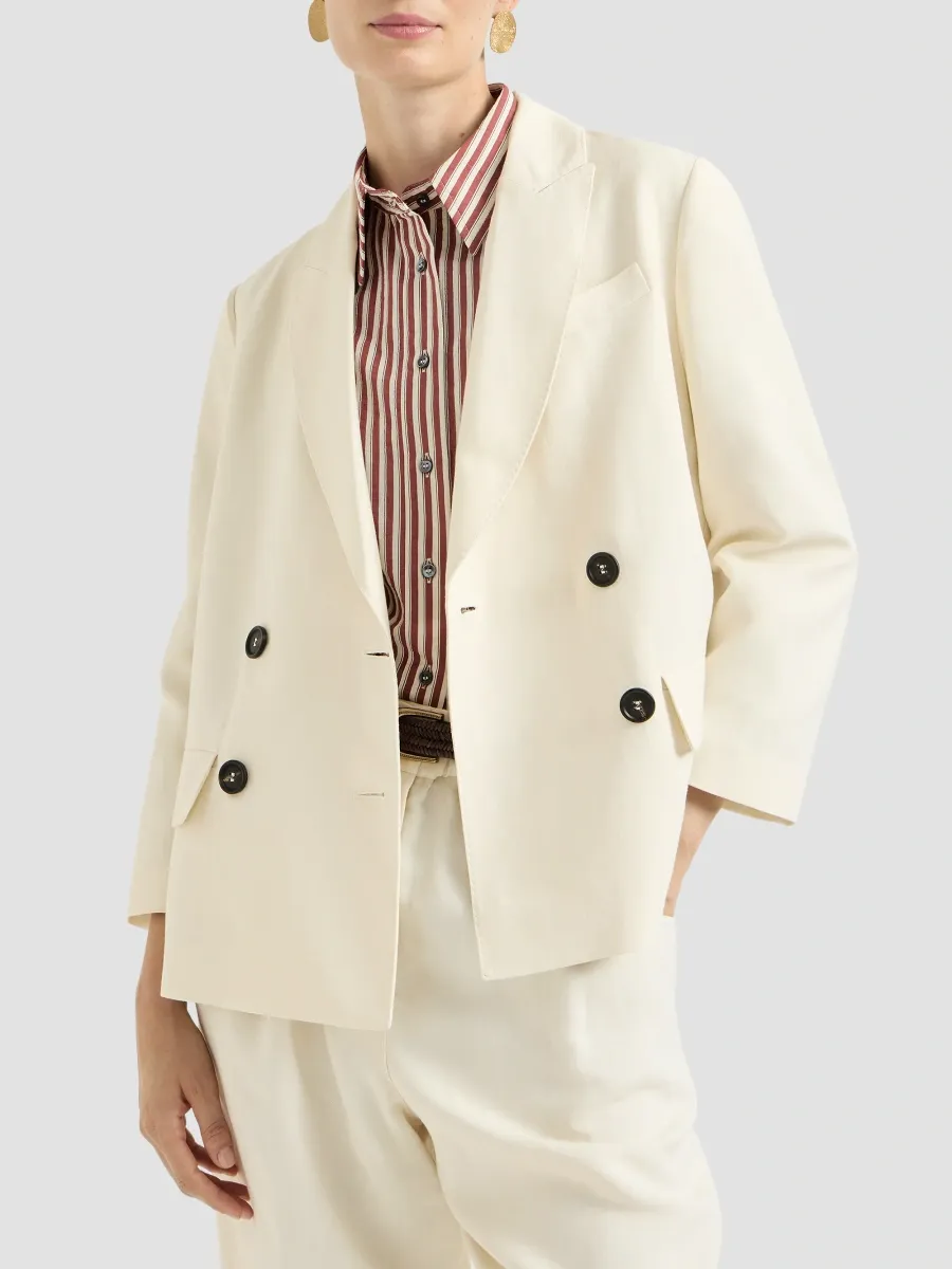 Brunello Cucinelli Women's Viscose and Linen Fluid Twill Blazer with Monili - Milk | Thumbnail 3 Brunello Cucinelli Women's Viscose and Linen Fluid Twill Blazer with Monili - Milk | Thumbnail 3