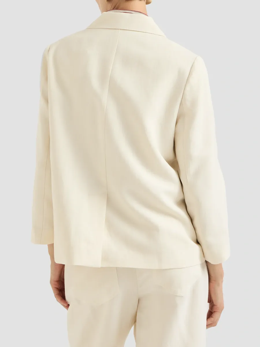 Brunello Cucinelli Women's Viscose and Linen Fluid Twill Blazer with Monili - Milk | Thumbnail 4 Brunello Cucinelli Women's Viscose and Linen Fluid Twill Blazer with Monili - Milk | Thumbnail 4