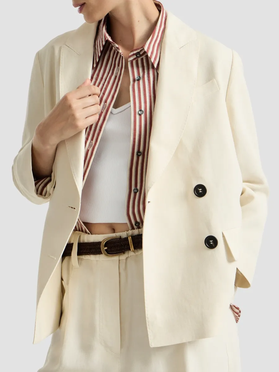 Brunello Cucinelli Women's Viscose and Linen Fluid Twill Blazer with Monili - Milk | Thumbnail 5 Brunello Cucinelli Women's Viscose and Linen Fluid Twill Blazer with Monili - Milk | Thumbnail 5