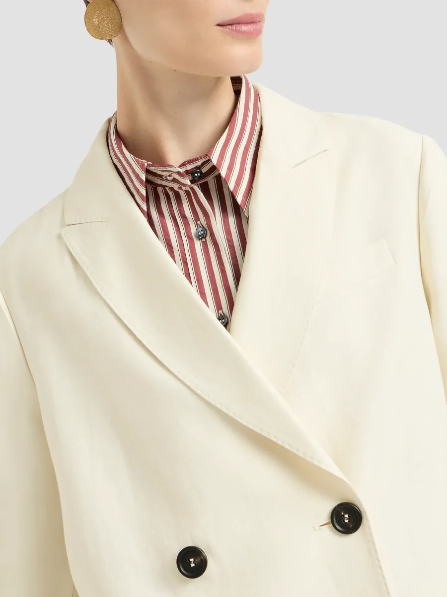 Brunello Cucinelli Women's Viscose and Linen Fluid Twill Blazer with Monili - Milk | Thumbnail 6 Brunello Cucinelli Women's Viscose and Linen Fluid Twill Blazer with Monili - Milk | Thumbnail 6