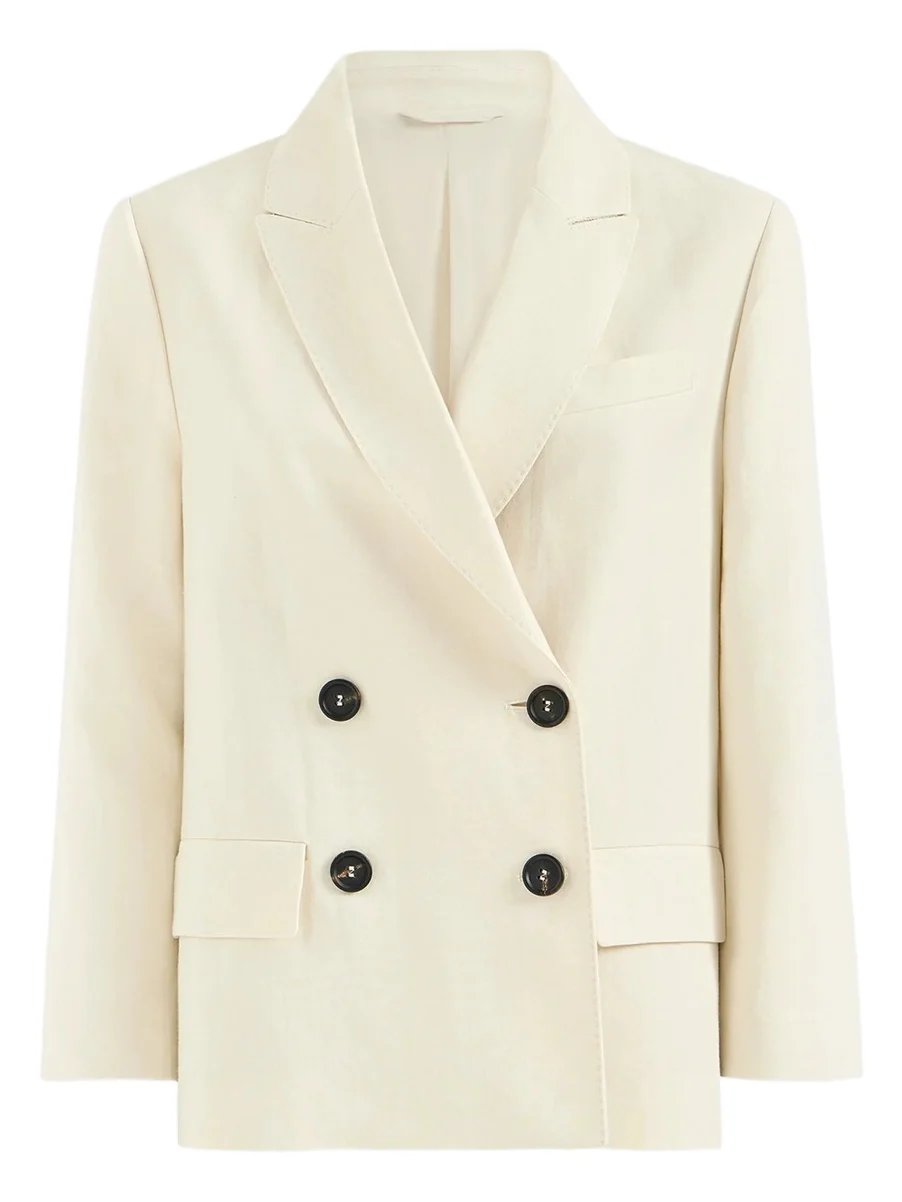 Brunello Cucinelli Women's Viscose and Linen Fluid Twill Blazer with Monili - Milk