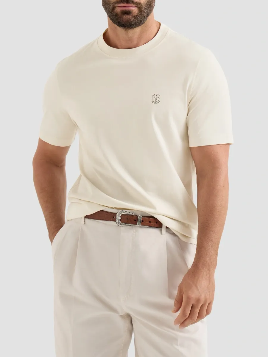 Brunello Cucinelli Men's Cotton Jersey T-Shirt with Logo - Panama | Thumbnail 2