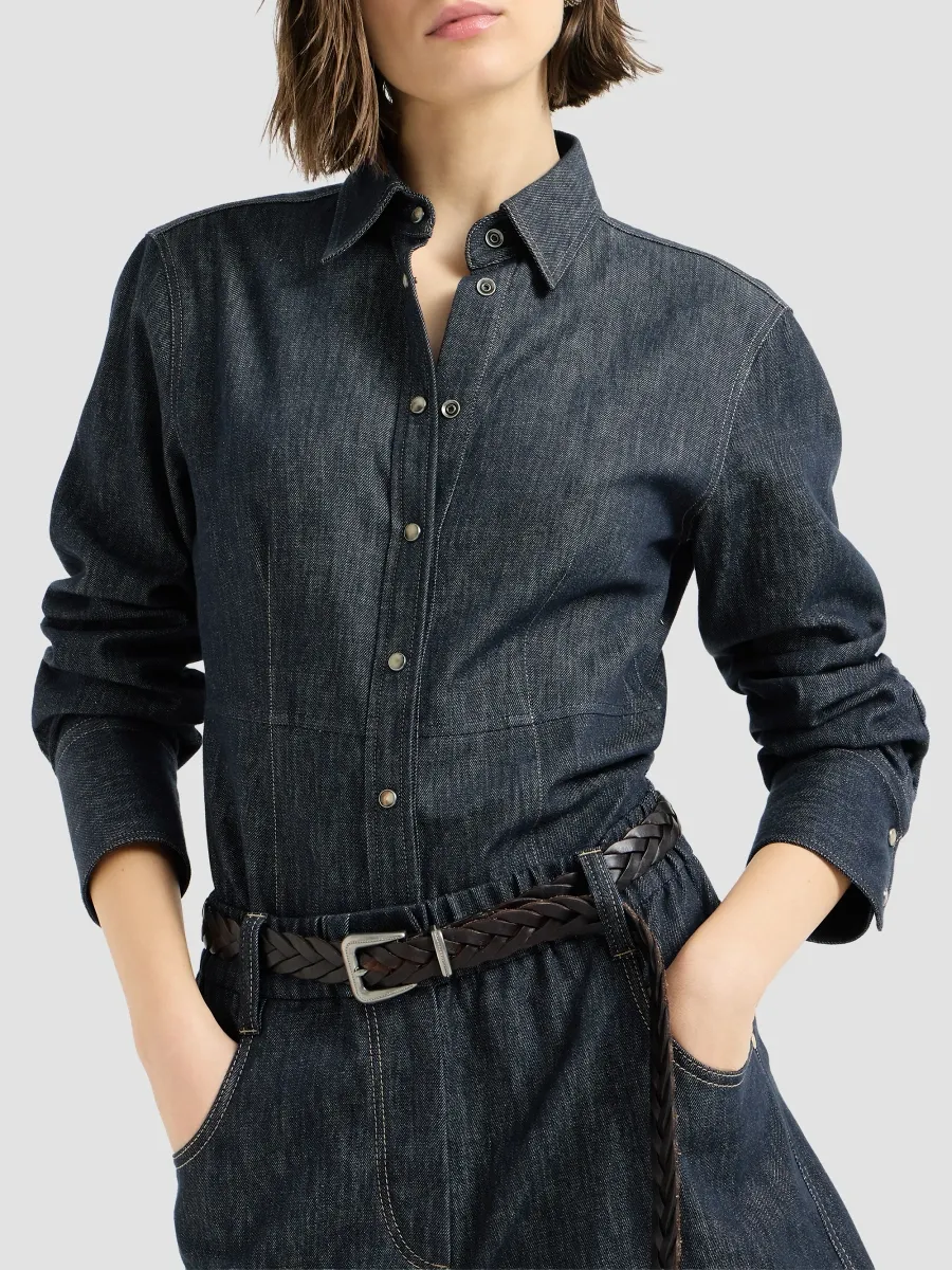Brunello Cucinelli Women's Cotton Denim-Effect Twill Shirt with Monili - Denim | Thumbnail 2