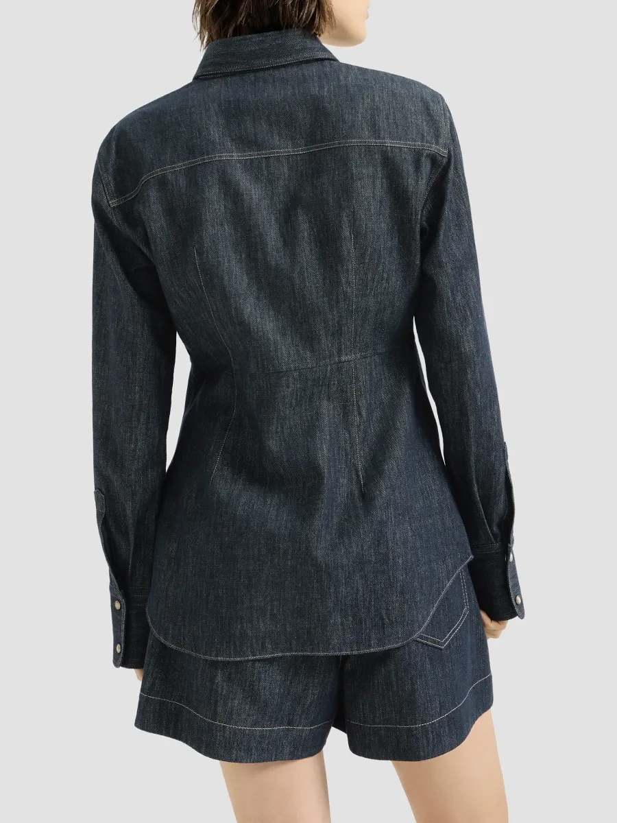 Brunello Cucinelli Women's Cotton Denim-Effect Twill Shirt with Monili - Denim | Thumbnail 3