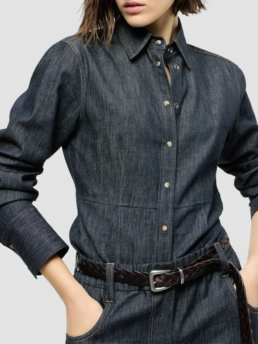 Brunello Cucinelli Women's Cotton Denim-Effect Twill Shirt with Monili - Denim | Thumbnail 4