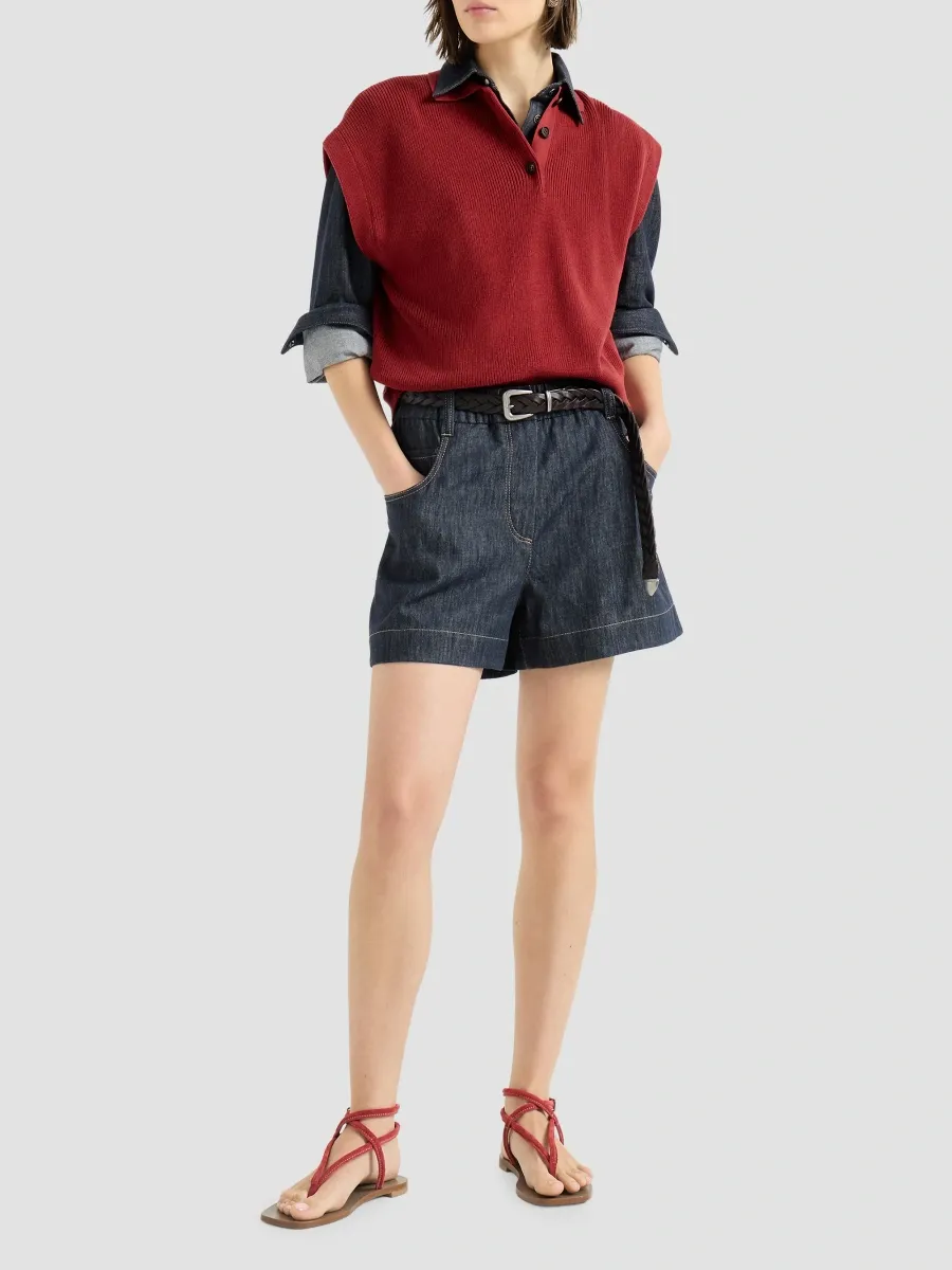 Brunello Cucinelli Women's Cotton Denim-Effect Twill Shirt with Monili - Denim | Thumbnail 6