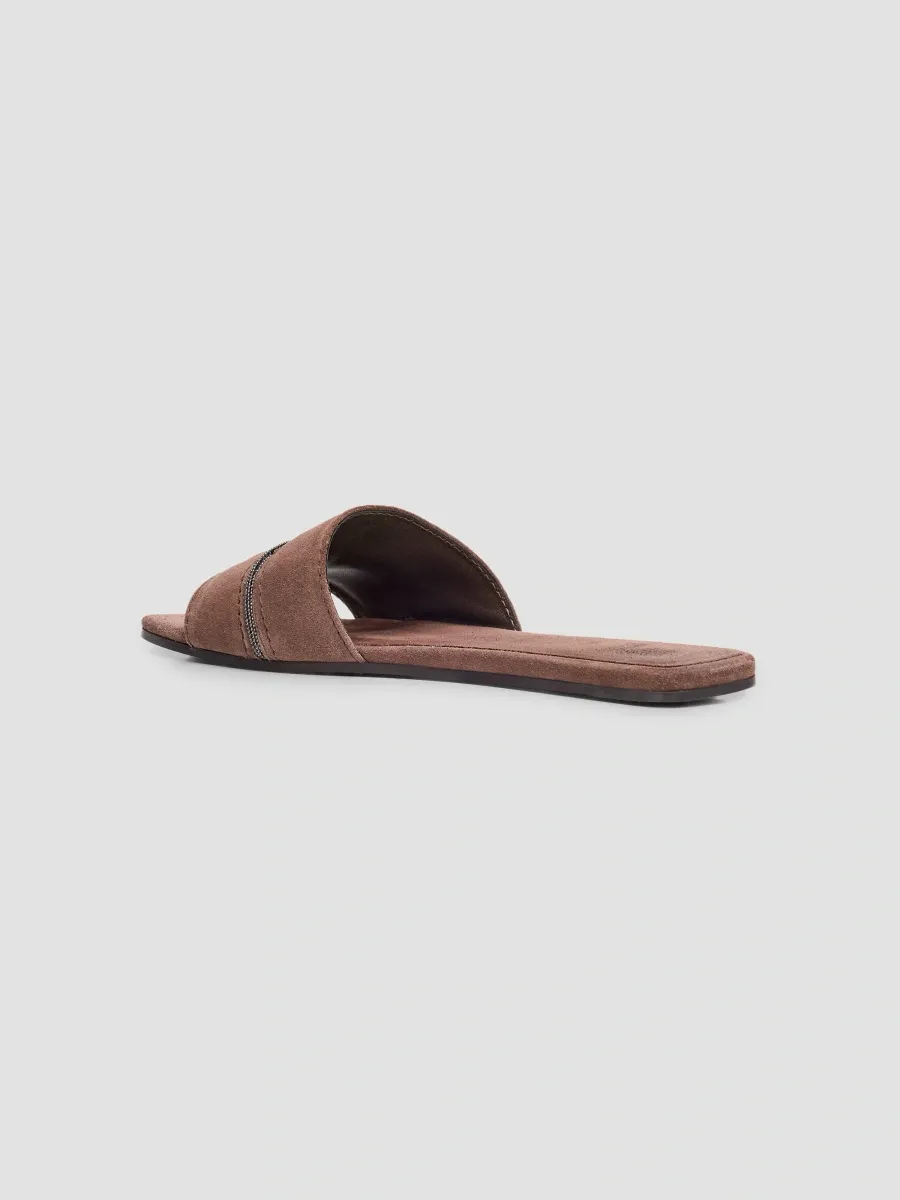 Brunello Cucinelli Women's Monili Suede Slides | Thumbnail 2 Brunello Cucinelli Women's Monili Suede Slides | Thumbnail 2