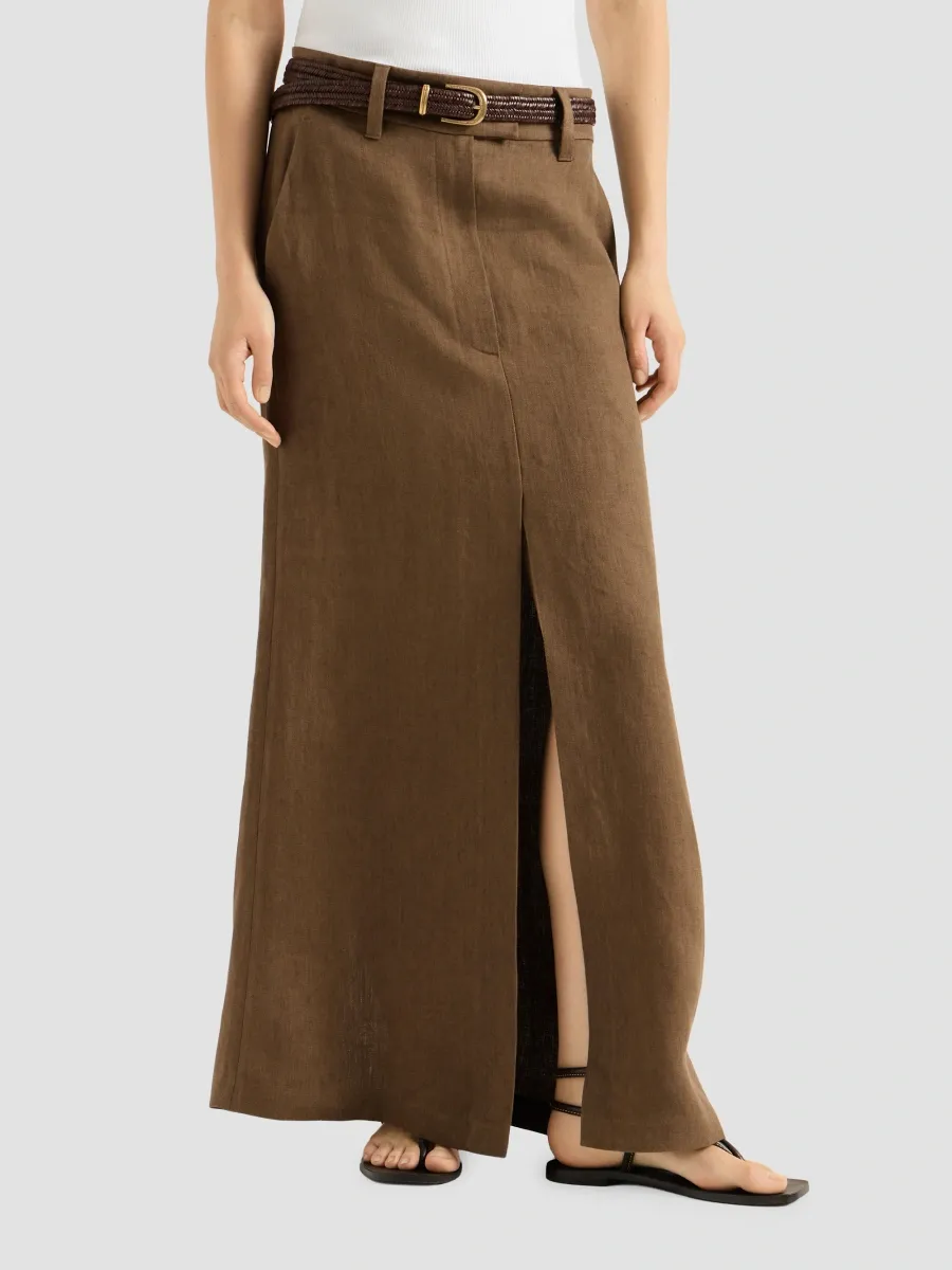 Brunello Cucinelli Women's Linen Canvas Skirt with Monili - Brown | Thumbnail 2