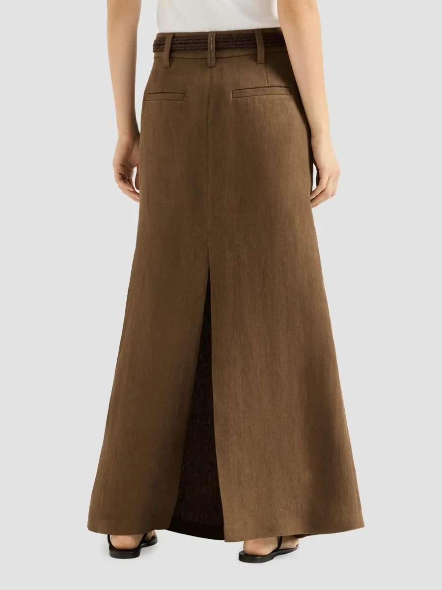 Brunello Cucinelli Women's Linen Canvas Skirt with Monili - Brown | Thumbnail 3