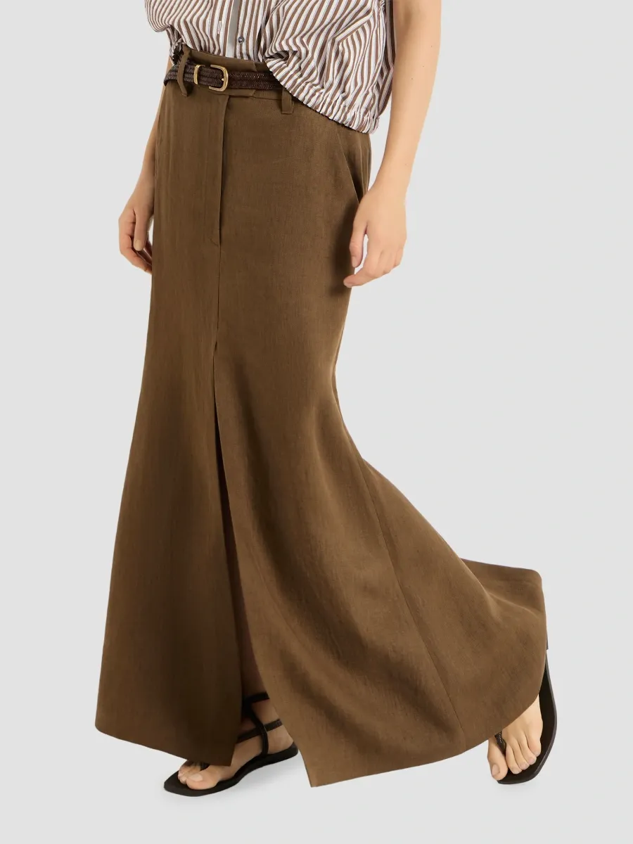Brunello Cucinelli Women's Linen Canvas Skirt with Monili - Brown | Thumbnail 4