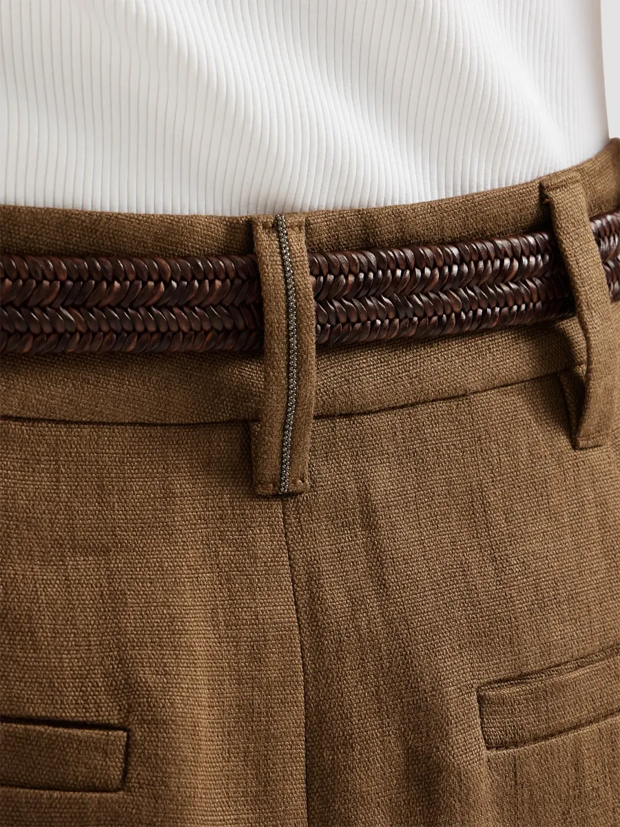 Brunello Cucinelli Women's Linen Canvas Skirt with Monili - Brown | Thumbnail 5