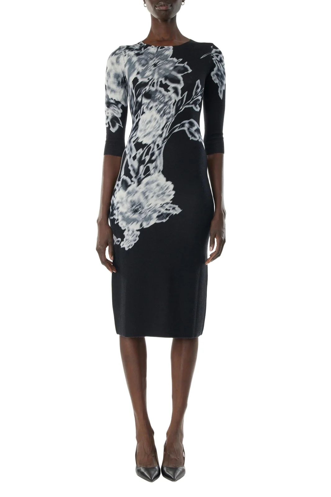 Jason Wu Collection MERINO WOOL 3/4 SLEEVE CREW NECK DRESS