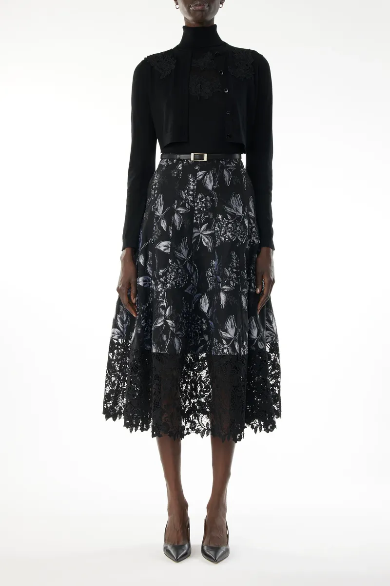Jason Wu Collection MERINO WOOL CREWNECK CARDIGAN WITH LACE | Thumbnail 2 Jason Wu Collection MERINO WOOL CREWNECK CARDIGAN WITH LACE | Thumbnail 2