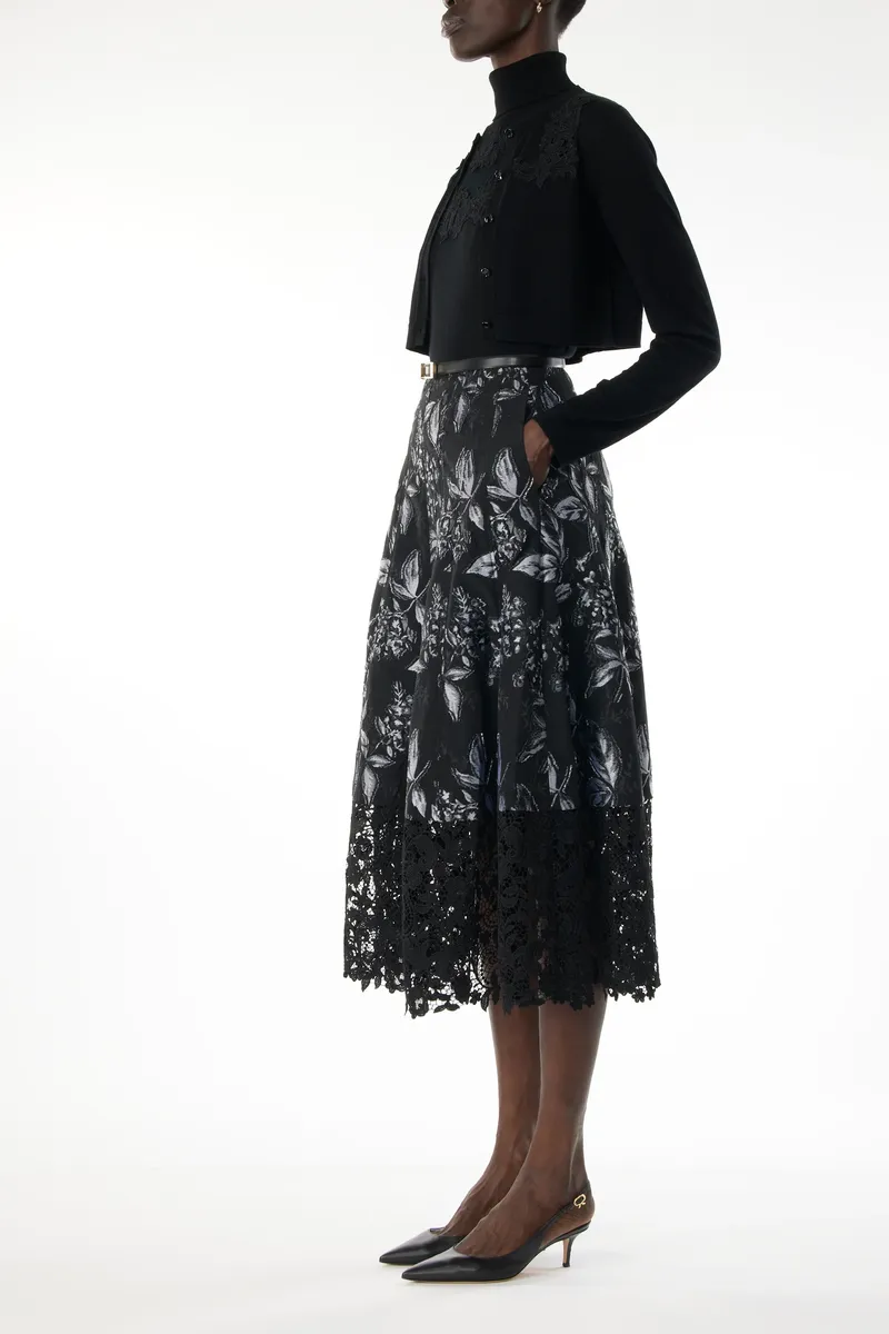 Jason Wu Collection MERINO WOOL CREWNECK CARDIGAN WITH LACE | Thumbnail 3 Jason Wu Collection MERINO WOOL CREWNECK CARDIGAN WITH LACE | Thumbnail 3