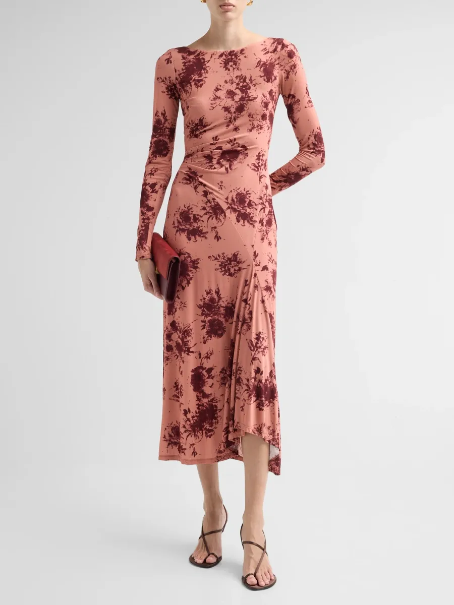 Lela Rose Women's Floral Draped Jersey Midi-Dress | Thumbnail 2 Lela Rose Women's Floral Draped Jersey Midi-Dress | Thumbnail 2