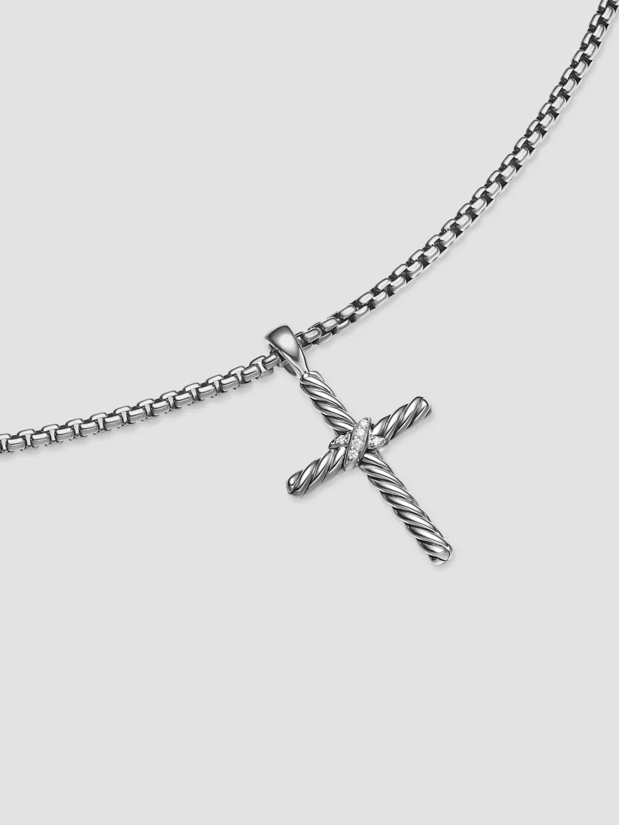 David Yurman Women's Petite X Cross Necklace in Sterling Silver - Diamond | Thumbnail 4 David Yurman Women's Petite X Cross Necklace in Sterling Silver - Diamond | Thumbnail 4