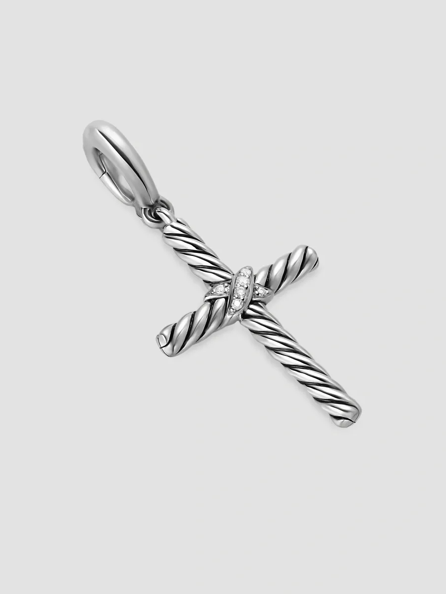 David Yurman Men's Cross Amulet in Sterling Silver with Diamonds, 21MM - Diamond | Thumbnail 2 David Yurman Men's Cross Amulet in Sterling Silver with Diamonds, 21MM - Diamond | Thumbnail 2