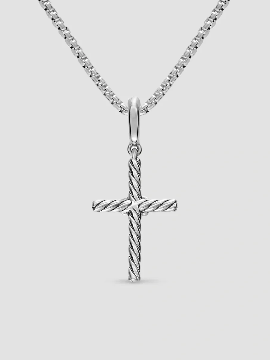 David Yurman Men's Cross Amulet in Sterling Silver with Diamonds, 21MM - Diamond | Thumbnail 3 David Yurman Men's Cross Amulet in Sterling Silver with Diamonds, 21MM - Diamond | Thumbnail 3