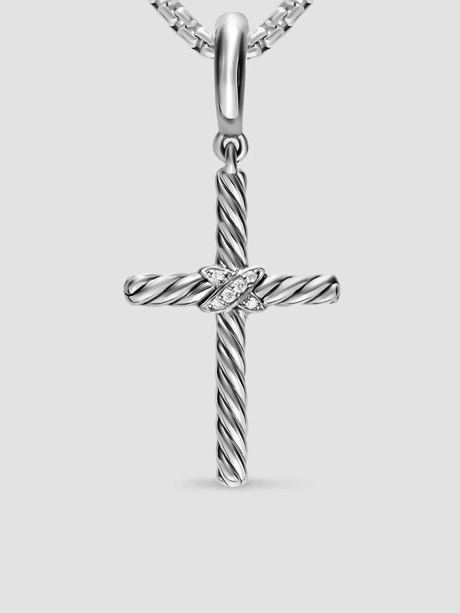 David Yurman Men's Cross Amulet in Sterling Silver with Diamonds, 21MM - Diamond | Thumbnail 4 David Yurman Men's Cross Amulet in Sterling Silver with Diamonds, 21MM - Diamond | Thumbnail 4