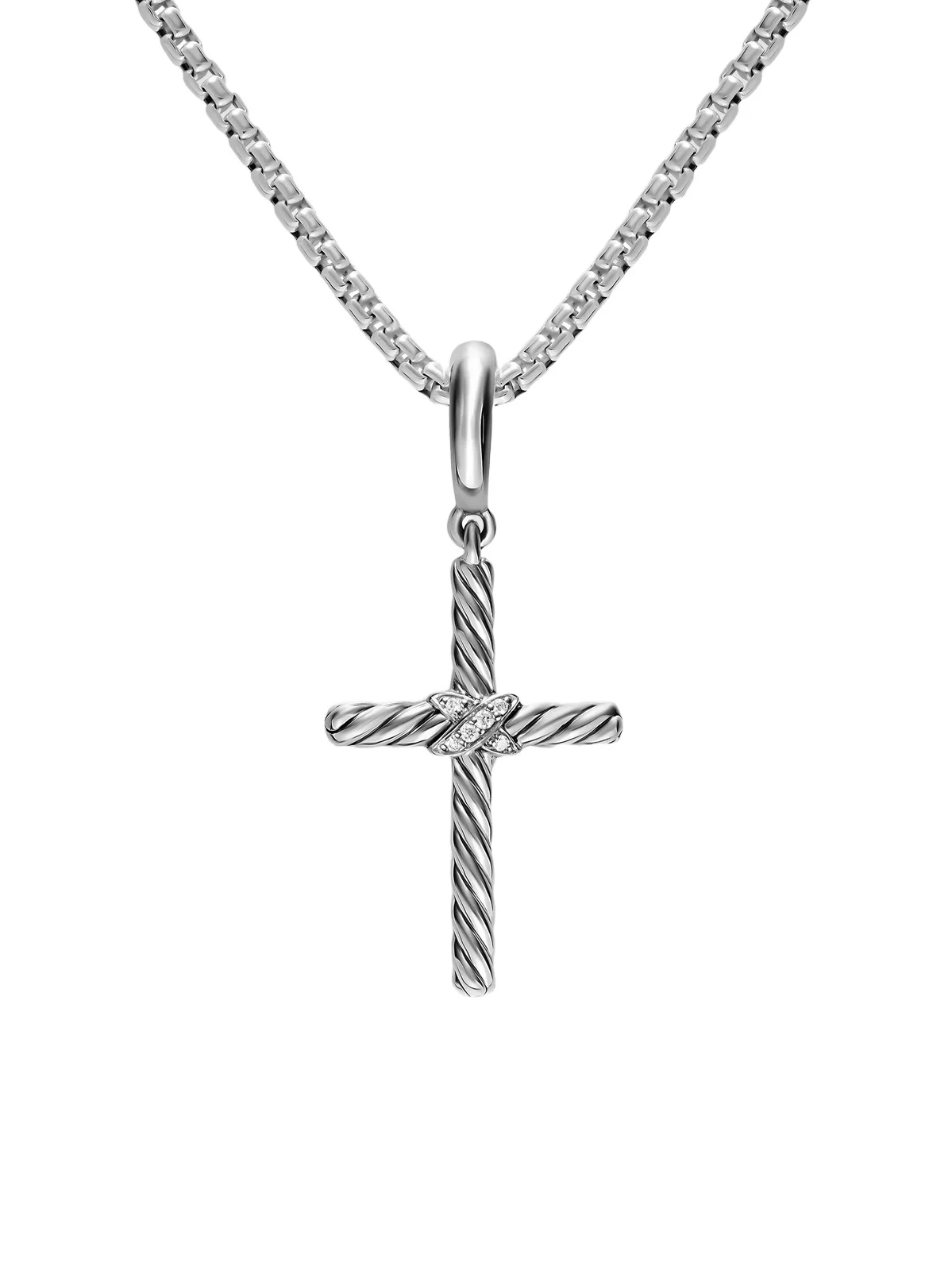 David Yurman Men's Cross Amulet in Sterling Silver with Diamonds, 21MM - Diamond