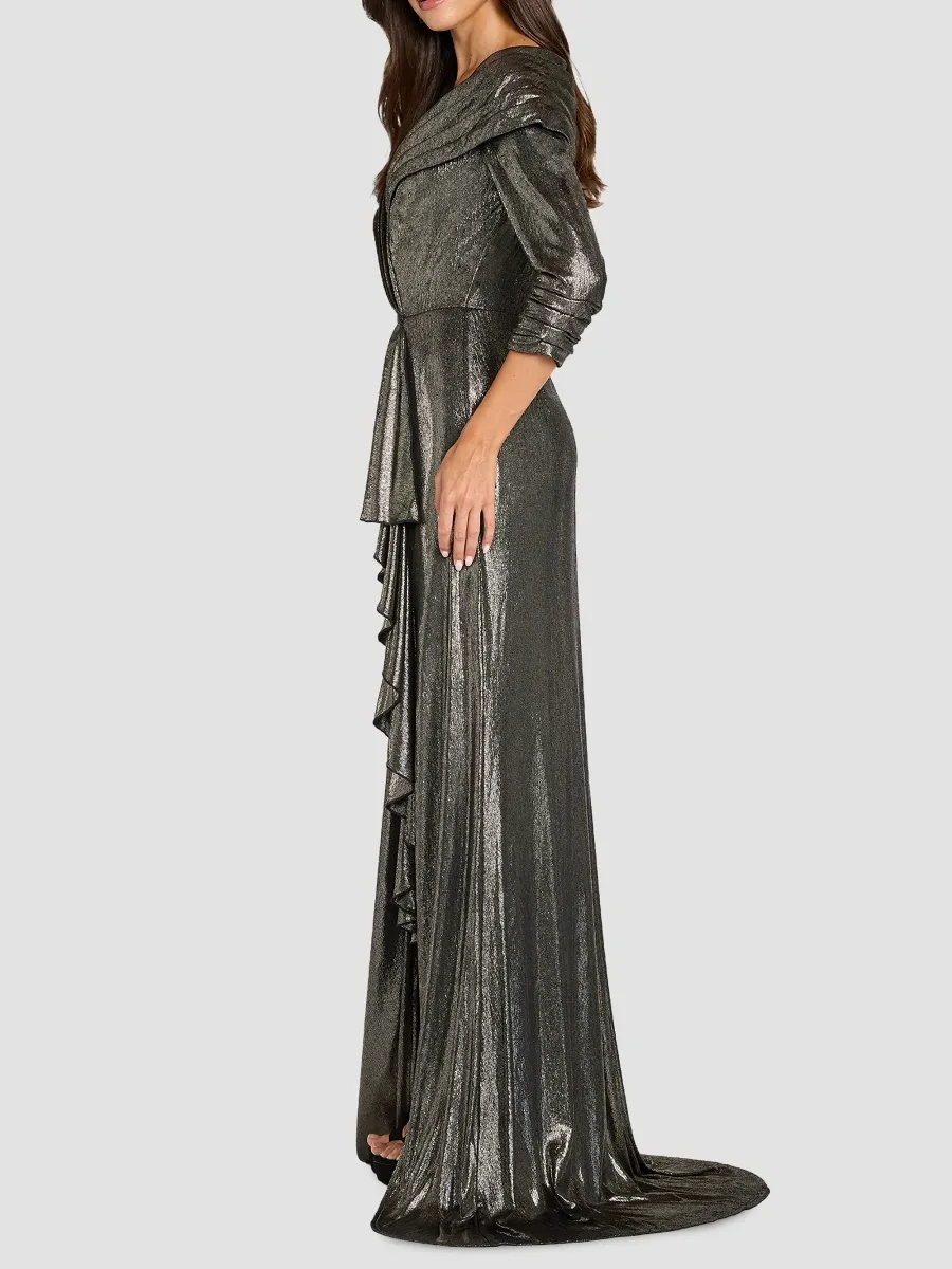 Tadashi Shoji Women's Aureline Metallic Lamé Draped Surpliced Gown | Thumbnail 6 Tadashi Shoji Women's Aureline Metallic Lamé Draped Surpliced Gown | Thumbnail 6