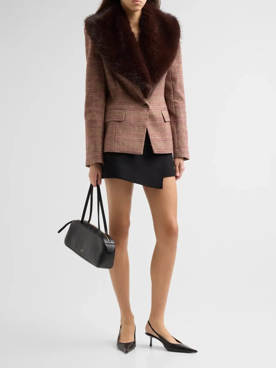 Retrofête Women's Drearry Faux-Fur Prince of Wales Blazer | Thumbnail 2