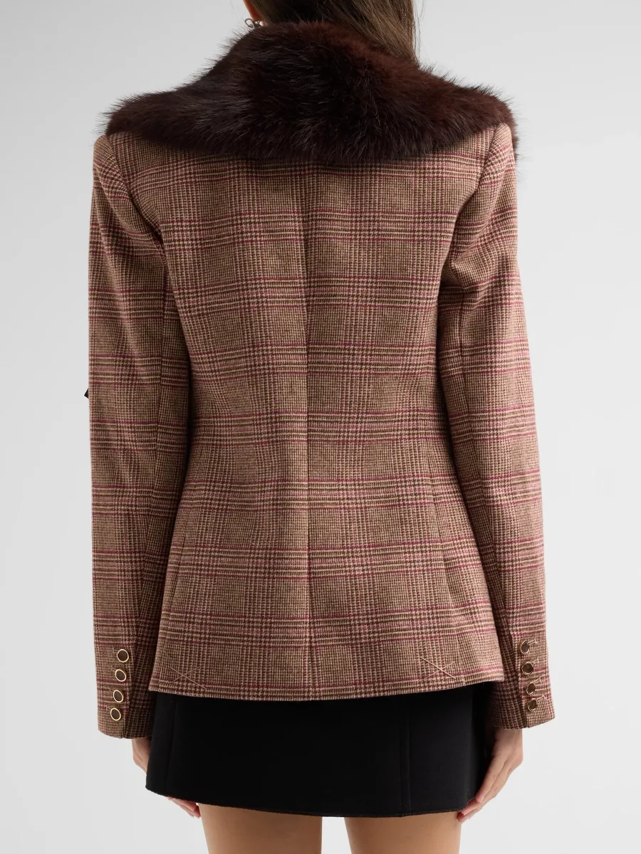 Retrofête Women's Drearry Faux-Fur Prince of Wales Blazer | Thumbnail 3