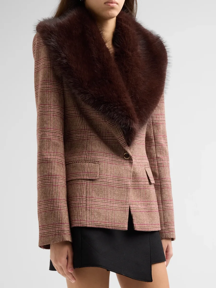 Retrofête Women's Drearry Faux-Fur Prince of Wales Blazer | Thumbnail 4