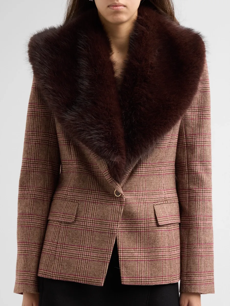 Retrofête Women's Drearry Faux-Fur Prince of Wales Blazer | Thumbnail 5