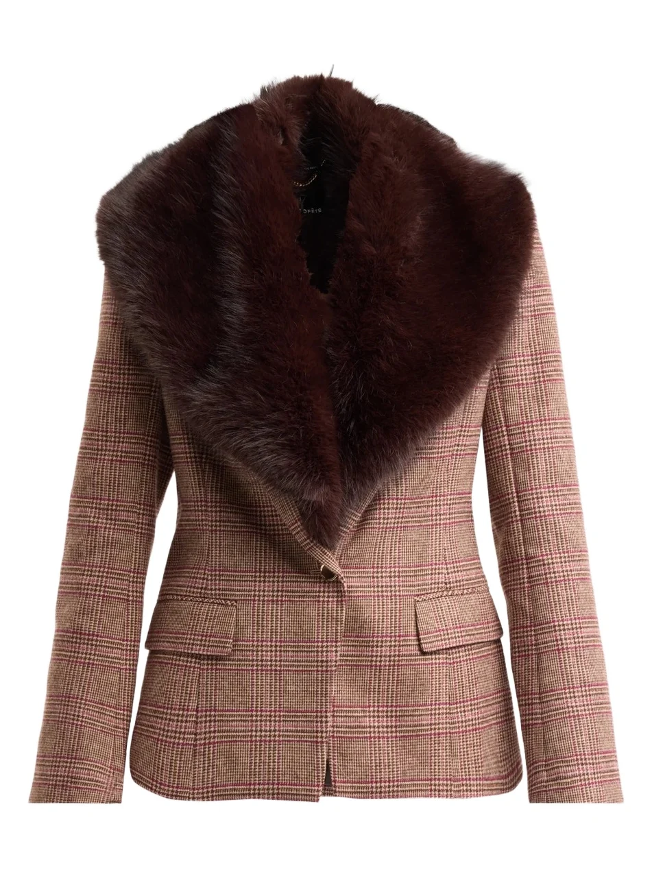 Retrofête Women's Drearry Faux-Fur Prince of Wales Blazer