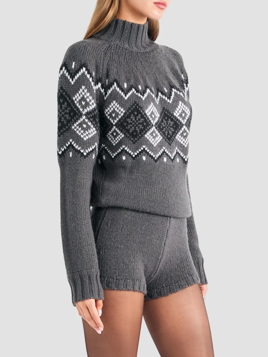 SEROYA Women's Tosca Fair Isle-Inspired Turtleneck Romper | Thumbnail 6 SEROYA Women's Tosca Fair Isle-Inspired Turtleneck Romper | Thumbnail 6