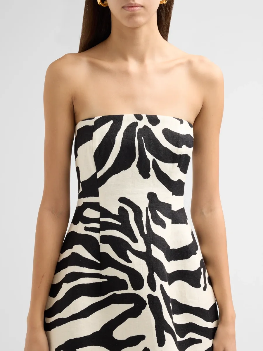 Cara Cara Women's Ines Zebra-Print Linen Strapless Mini Dress | Thumbnail 5 Cara Cara Women's Ines Zebra-Print Linen Strapless Mini Dress | Thumbnail 5