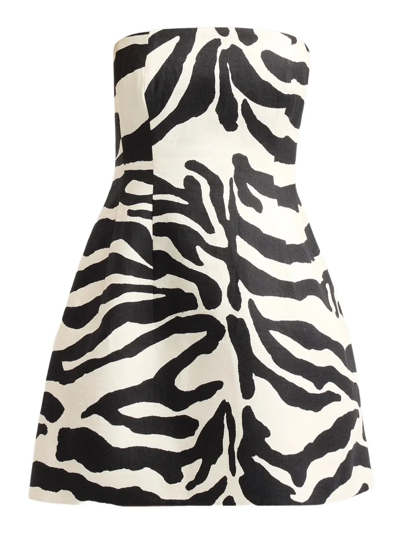Women's Ines Zebra-Print Linen Strapless Mini Dress Women's Ines Zebra-Print Linen Strapless Mini Dress