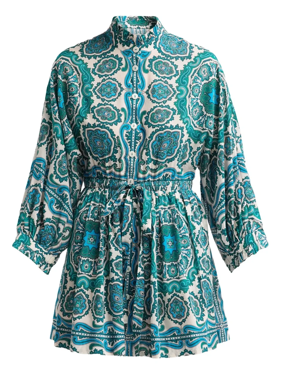 Cara Cara Women's Beatrice Paisley Cotton-Voile Drawstring Mini Shirtdress