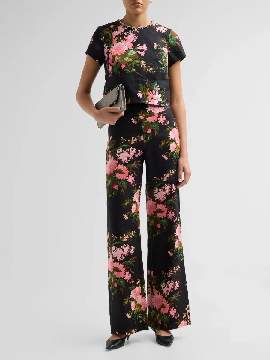 Cara Cara Women's Josephine Floral Linen Mid-Rise Flared Pants | Thumbnail 2 Cara Cara Women's Josephine Floral Linen Mid-Rise Flared Pants | Thumbnail 2