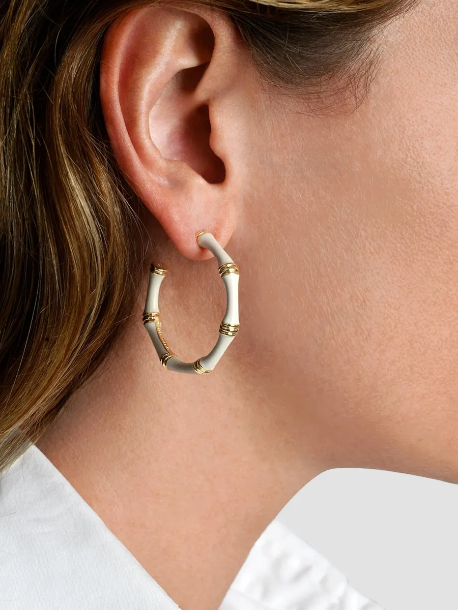 Anabel Aram Women's Bamboo 18K-Gold-Plated & Enamel Hoop Earrings | Thumbnail 2