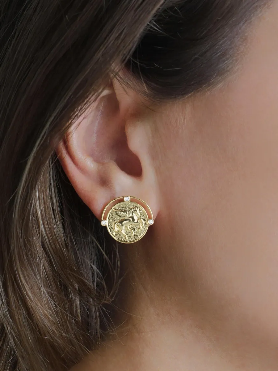 Anabel Aram Women's Pegasus 18K-Gold-Plated & Cubic Zirconia Coin Stud Earrings | Thumbnail 2