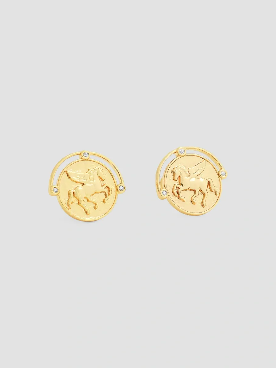 Anabel Aram Women's Pegasus 18K-Gold-Plated & Cubic Zirconia Coin Stud Earrings | Thumbnail 4