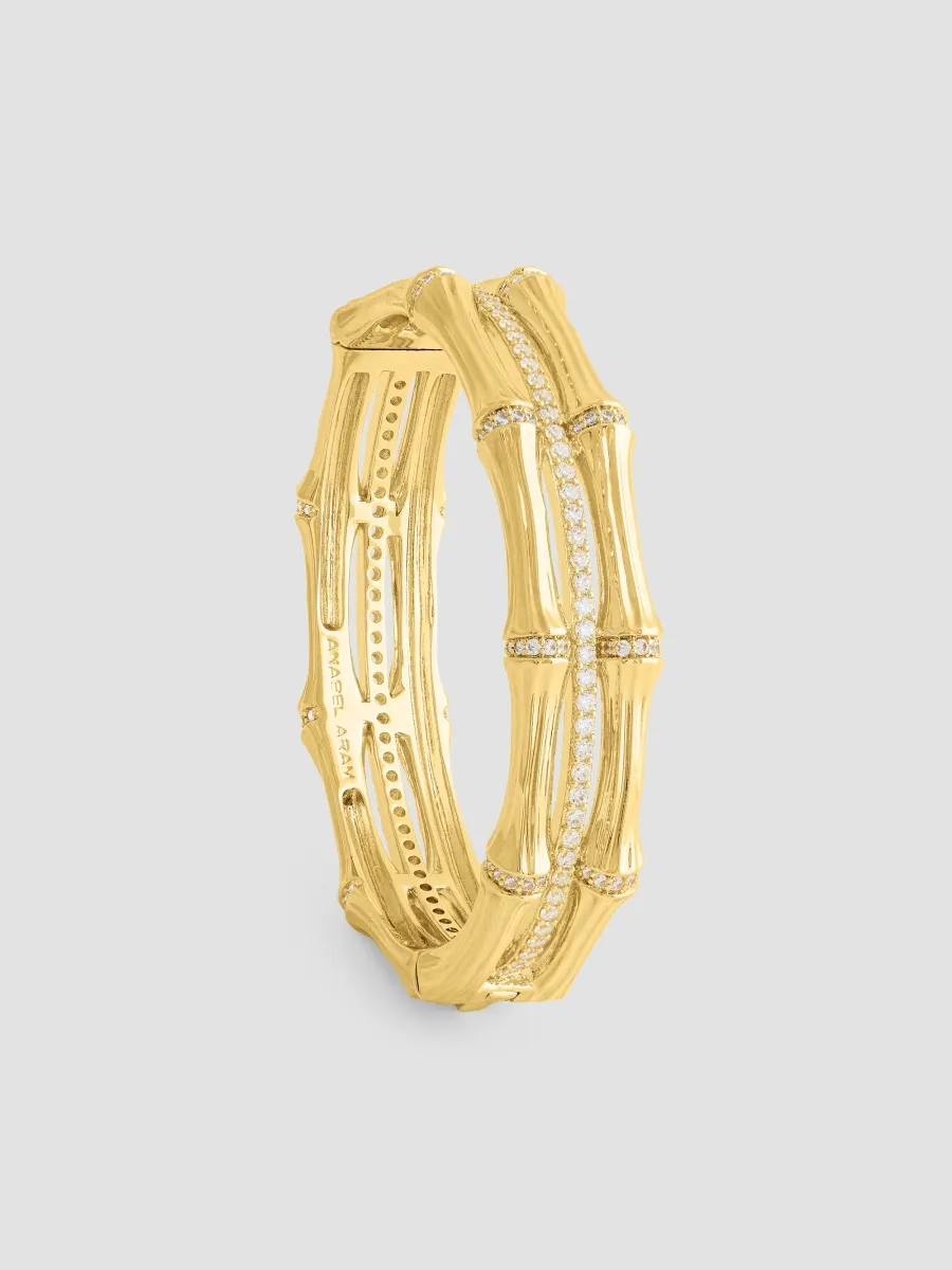 Anabel Aram Women's Bamboo 18K-Gold-Plated & Cubic Zirconia Hinged Bangle | Thumbnail 2 Anabel Aram Women's Bamboo 18K-Gold-Plated & Cubic Zirconia Hinged Bangle | Thumbnail 2