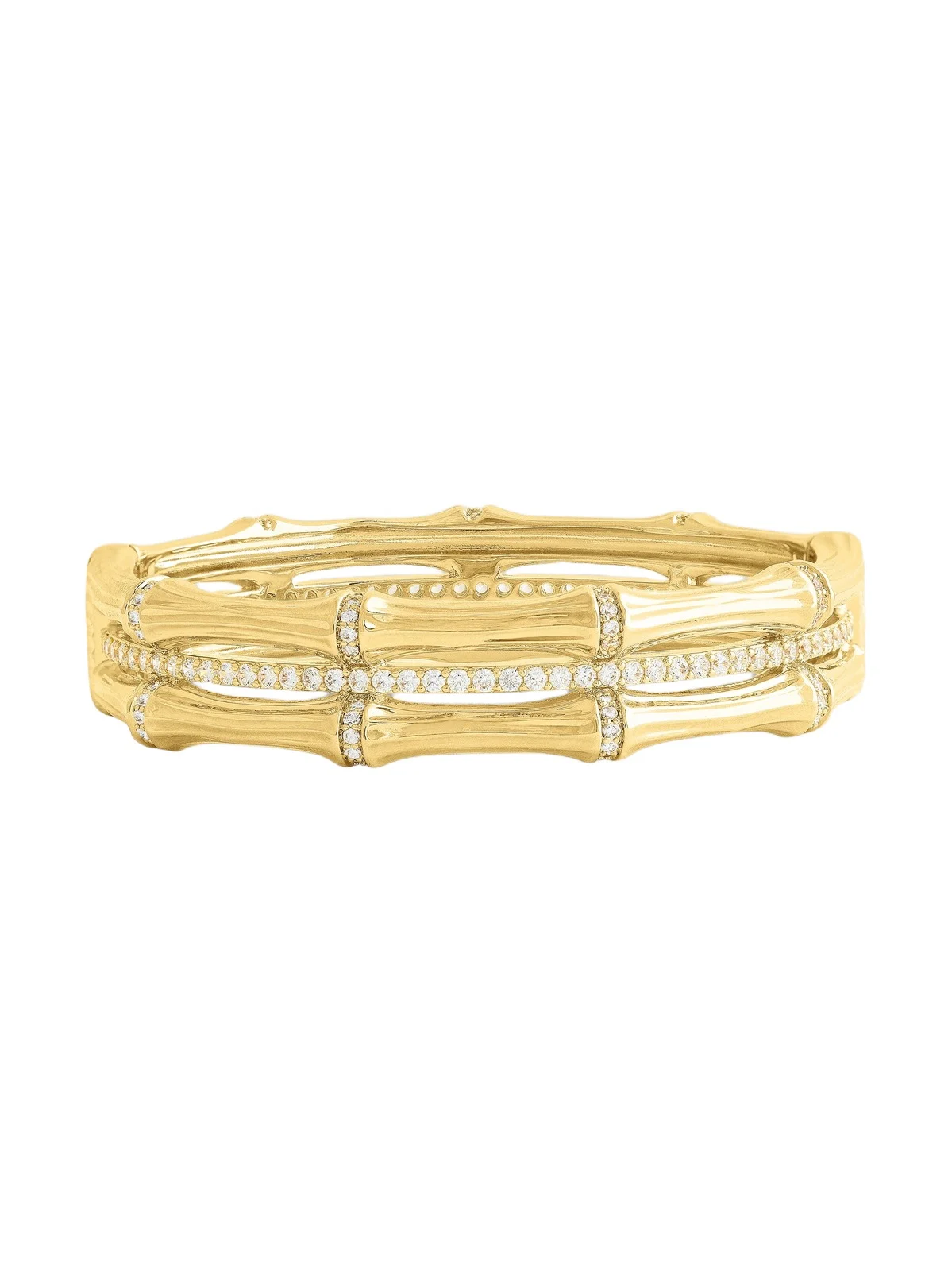 Women's Bamboo 18K-Gold-Plated & Cubic Zirconia Hinged Bangle