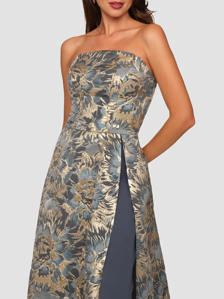 Kay Unger Women's Allison Metallic Floral Jacquard Walk-Thru Strapless Jumpsuit | Thumbnail 4 Kay Unger Women's Allison Metallic Floral Jacquard Walk-Thru Strapless Jumpsuit | Thumbnail 4