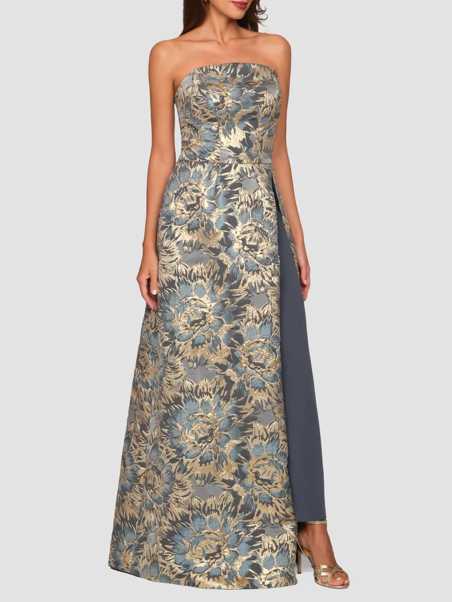 Kay Unger Women's Allison Metallic Floral Jacquard Walk-Thru Strapless Jumpsuit | Thumbnail 6 Kay Unger Women's Allison Metallic Floral Jacquard Walk-Thru Strapless Jumpsuit | Thumbnail 6