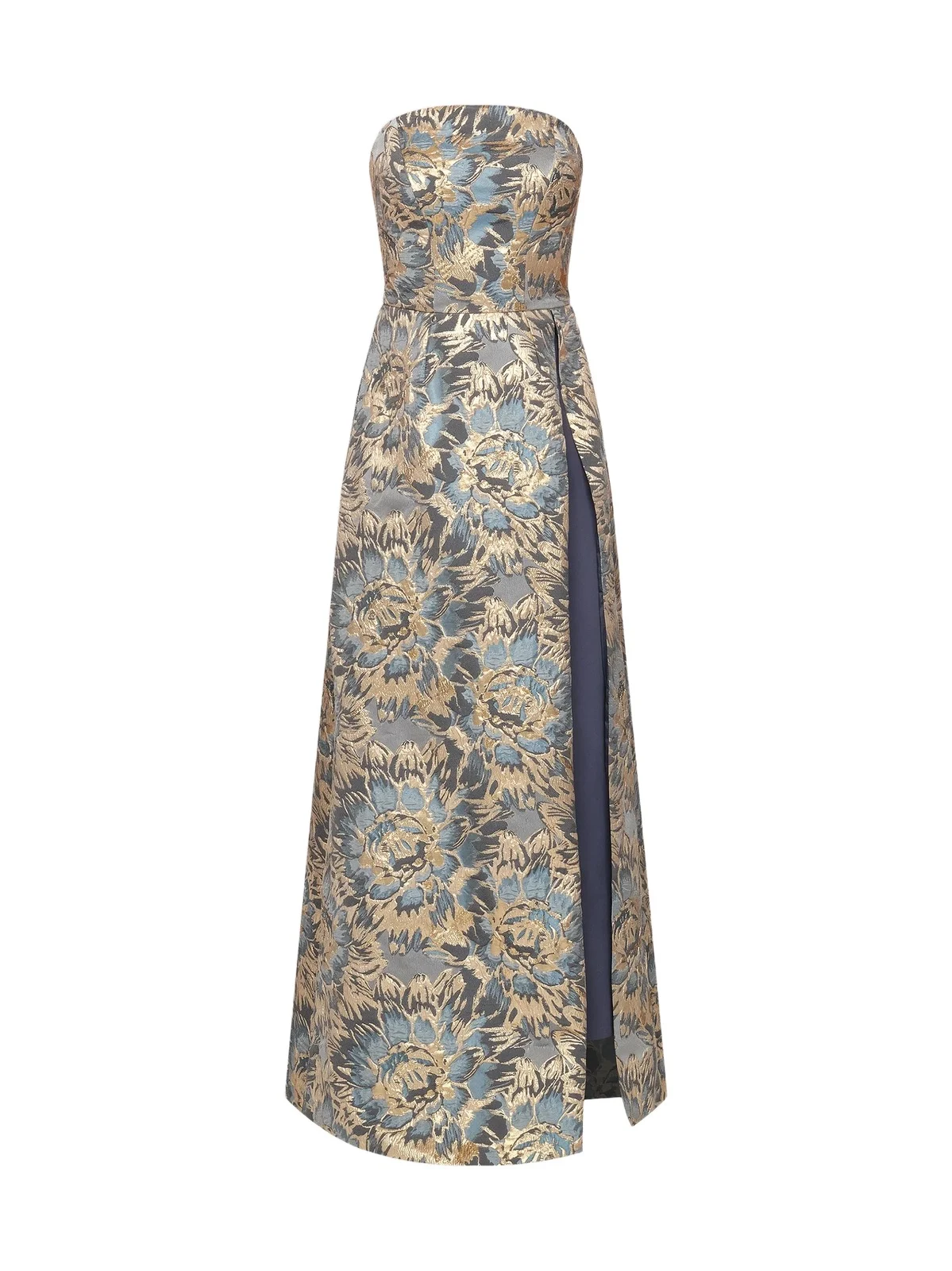 Kay Unger Women's Allison Metallic Floral Jacquard Walk-Thru Strapless Jumpsuit