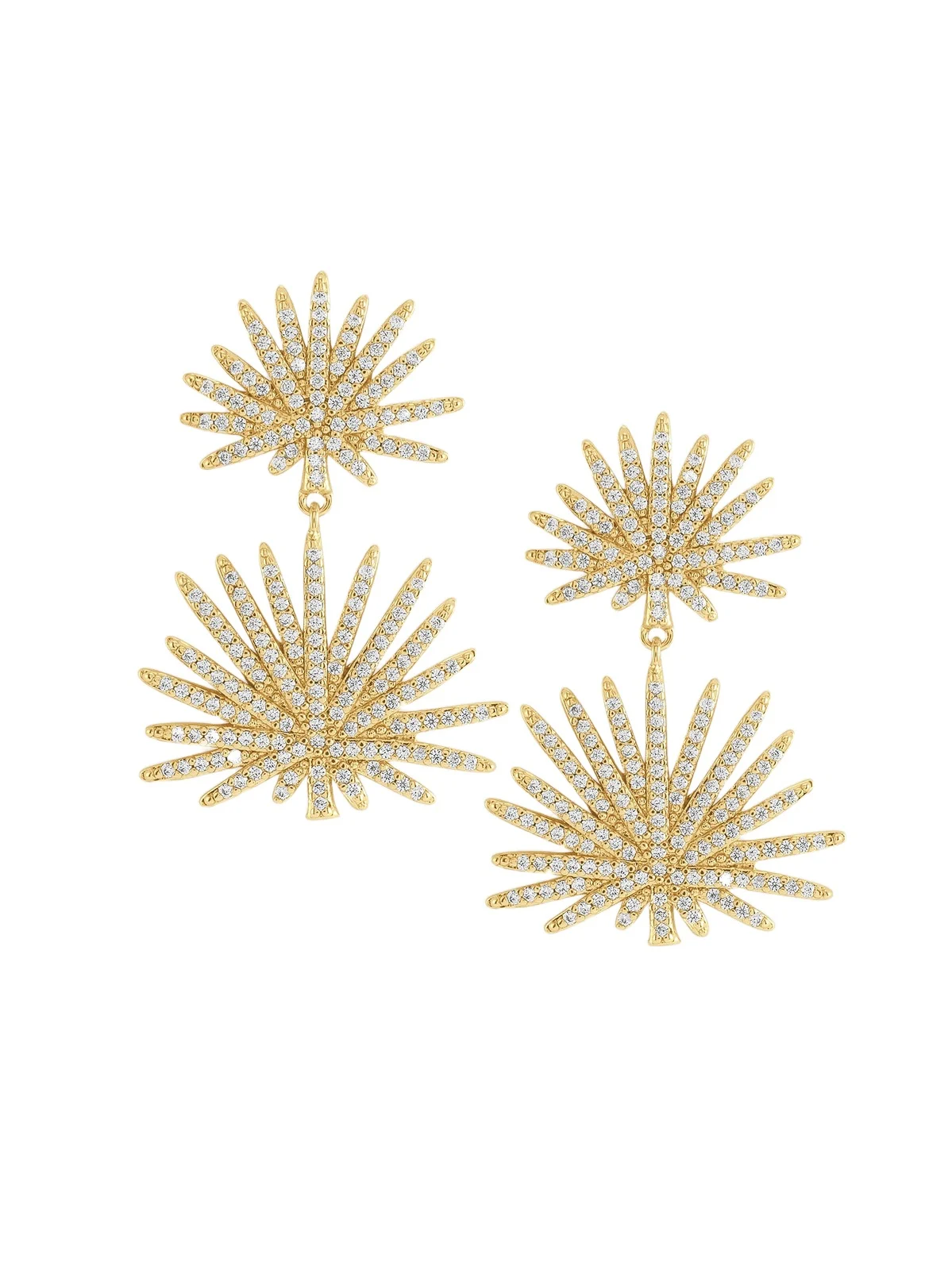 Women's Palm 18K Gold-Plated Crystal Pave Double Fan Palm Earrings Women's Palm 18K Gold-Plated Crystal Pave Double Fan Palm Earrings