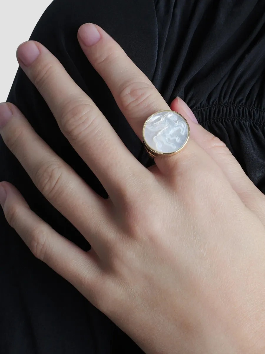 Anabel Aram Women's Pegasus 18K-Gold-Plated & Mother-Of-Pearl Signet Ring | Thumbnail 2