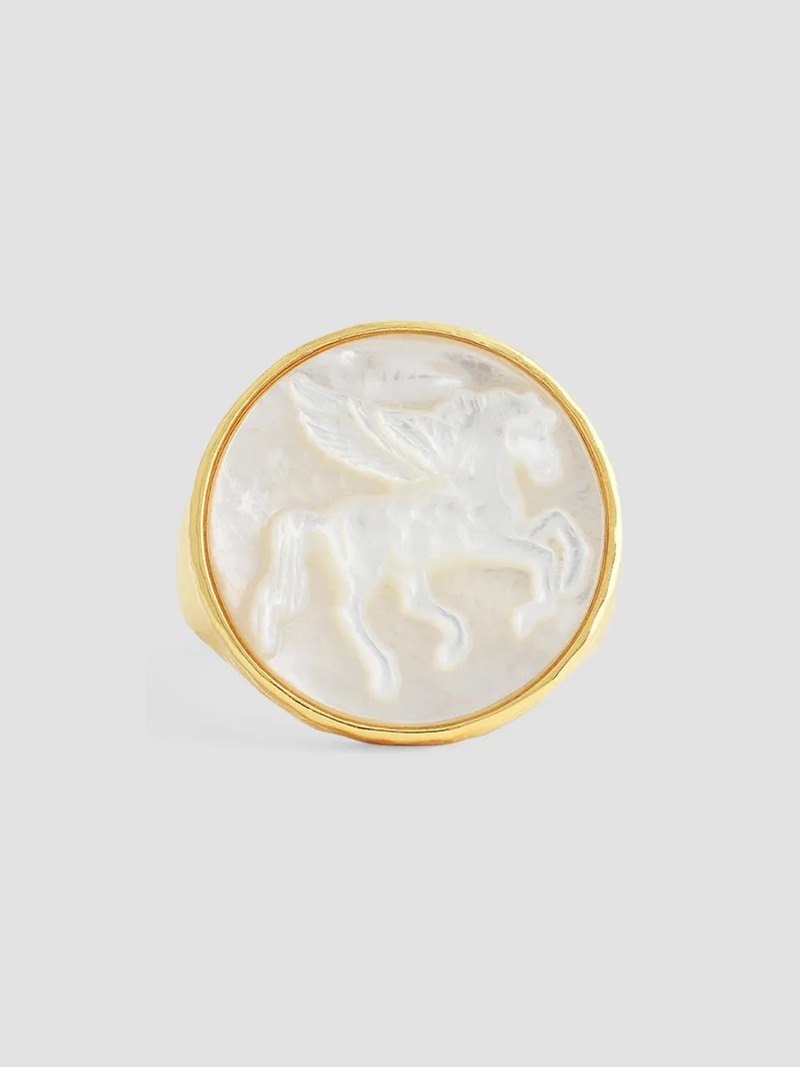 Anabel Aram Women's Pegasus 18K-Gold-Plated & Mother-Of-Pearl Signet Ring | Thumbnail 3