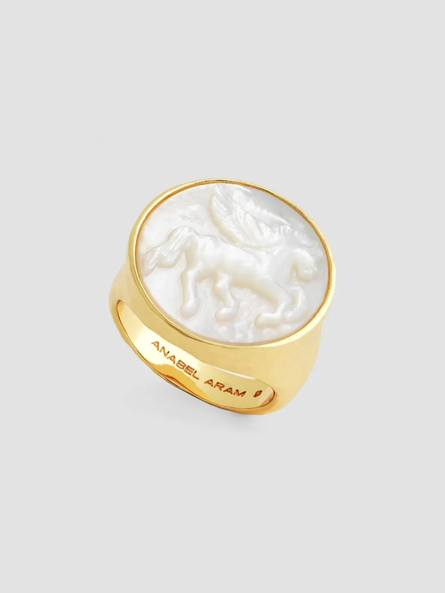 Anabel Aram Women's Pegasus 18K-Gold-Plated & Mother-Of-Pearl Signet Ring | Thumbnail 4