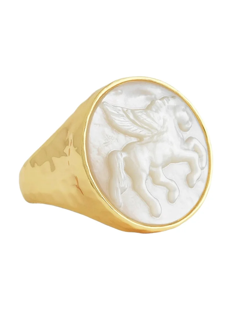 Anabel Aram Women's Pegasus 18K-Gold-Plated & Mother-Of-Pearl Signet Ring